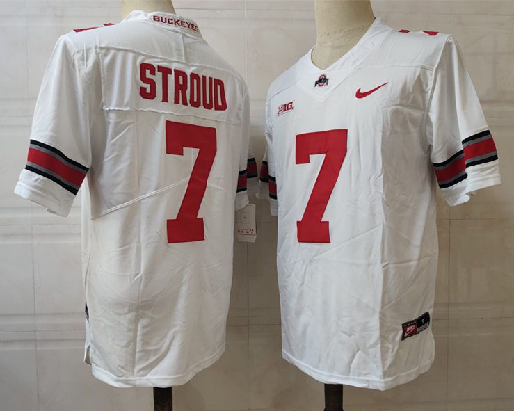 Men Ohio State Buckeyes #7 Stroud White Nike 2025 NCAA Jersey->ncaa teams->NCAA Jersey